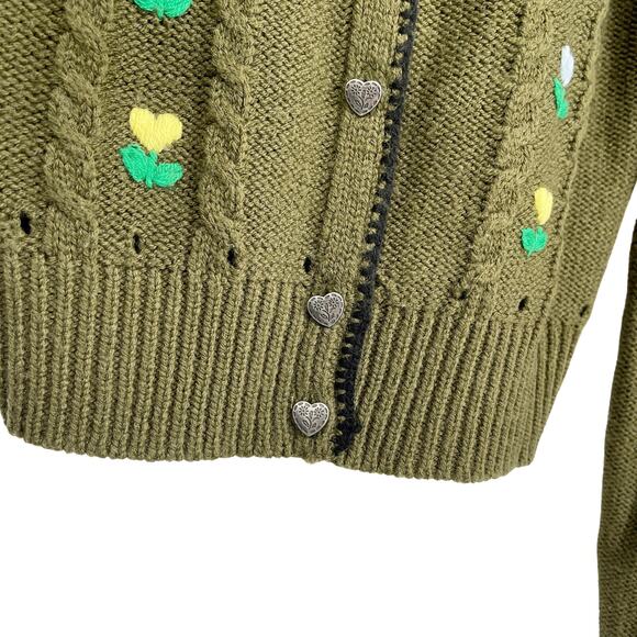Manoush Wool Blend Embroidered Cardigan Grandmacore Sweater Size M Green French - Picture 4 of 7